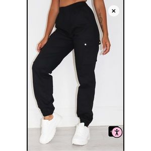 NWT PrettyLittleThing Petite Black Pocket Detail Cargo Trouser Pants Size US 8